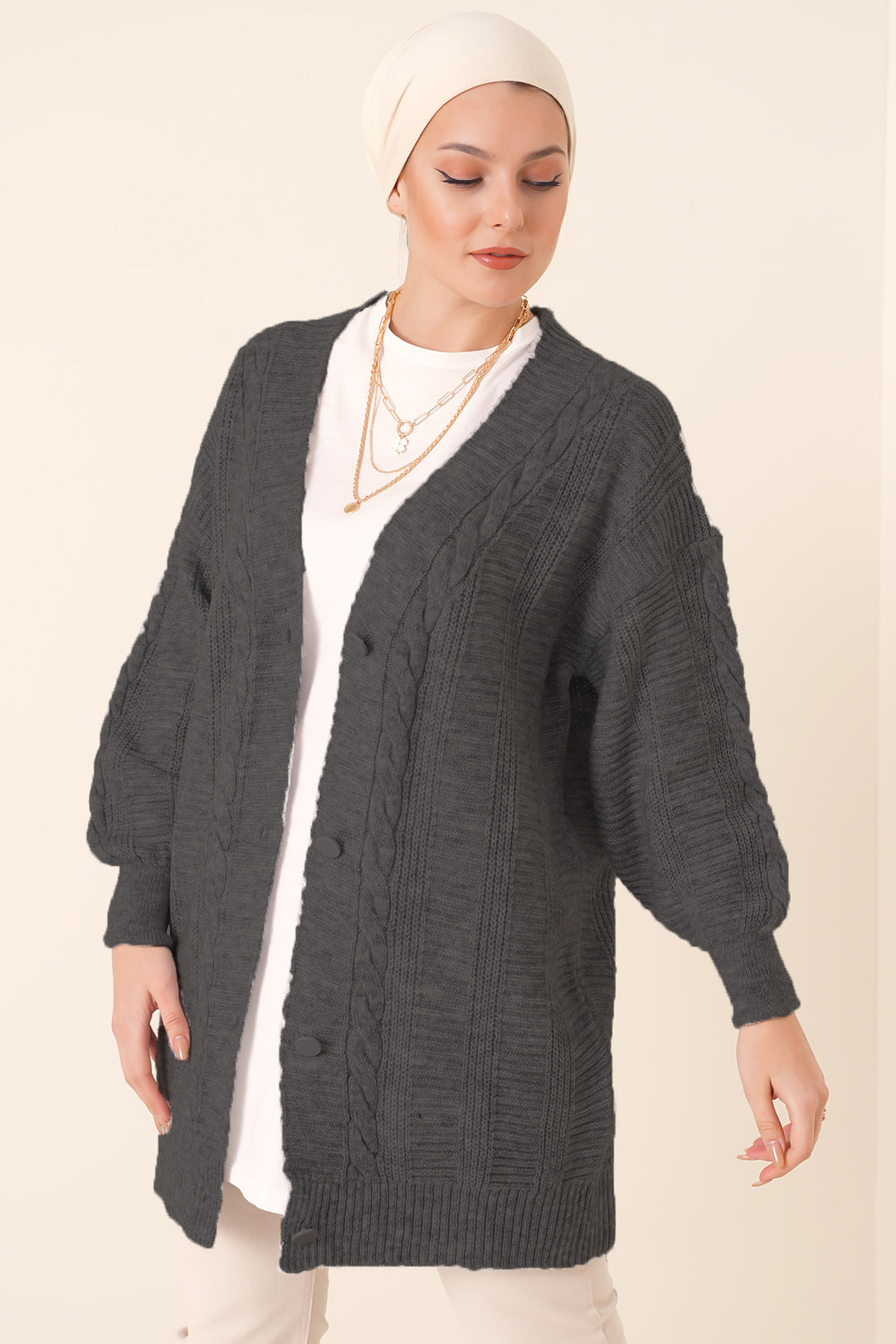 Bigdart 15768 Gilet Tricot Tesettür - Anthracite