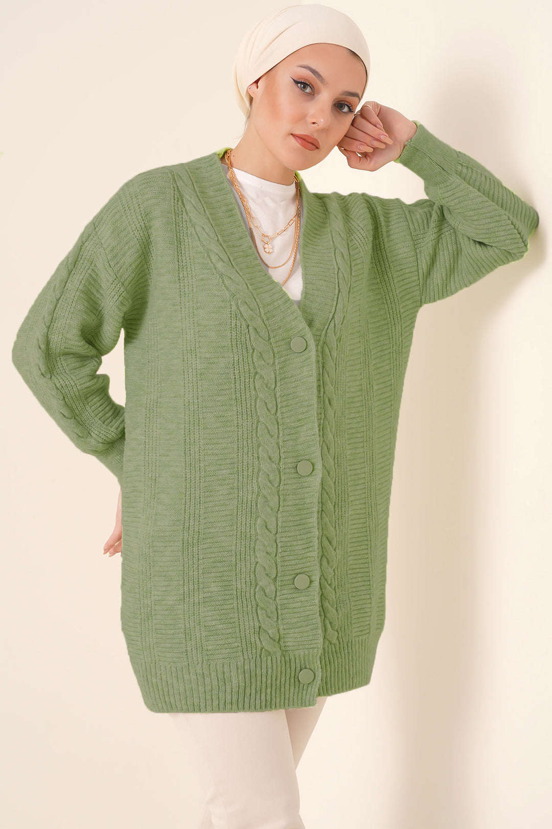 Bigdart 15768 Veste en tricot modeste - Vert