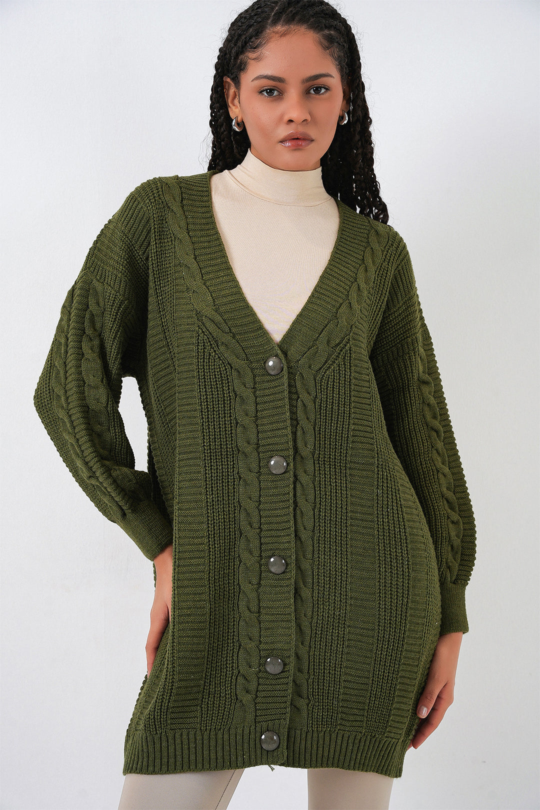 Bigdart 15768 Veste en tricot modeste - Kaki