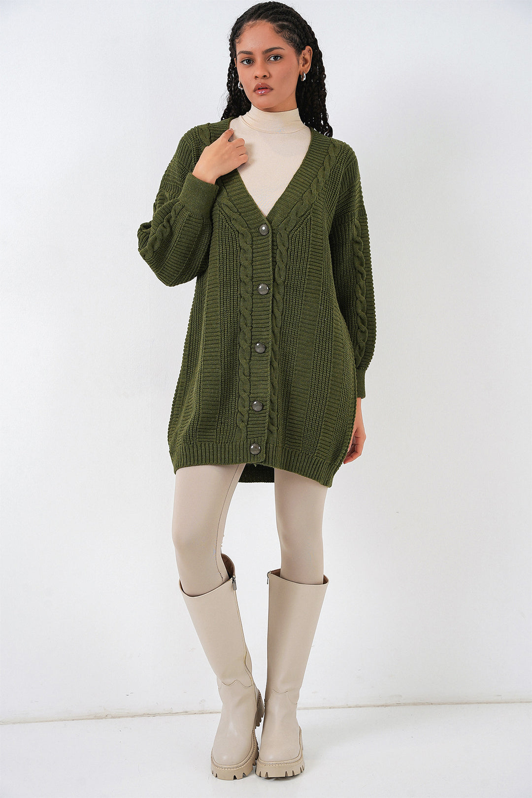 Bigdart 15768 Veste en tricot modeste - Kaki
