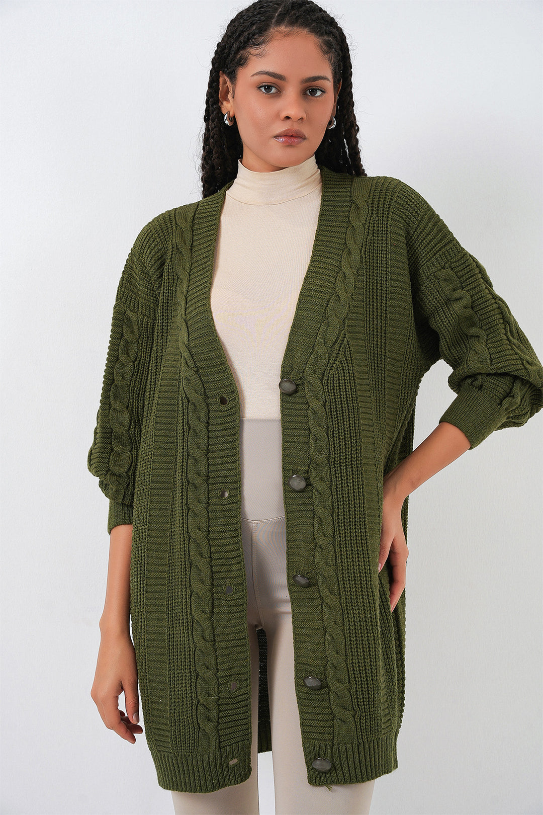 Bigdart 15768 Veste en tricot modeste - Kaki