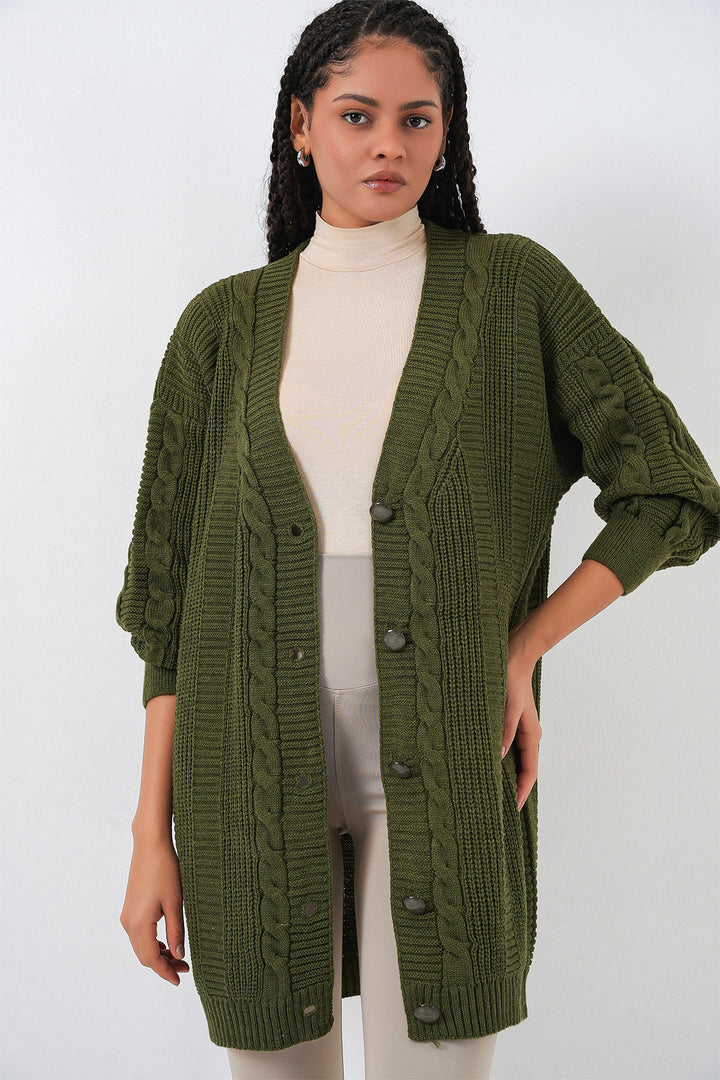 Bigdart 15768 Veste en tricot modeste - Kaki