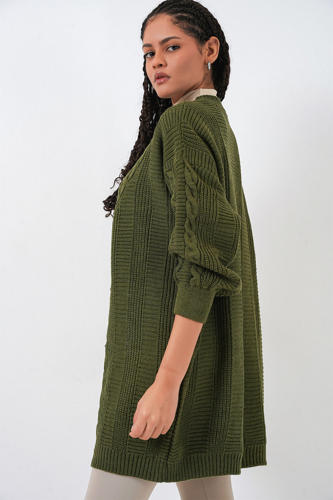 Bigdart 15768 Veste en tricot modeste - Kaki