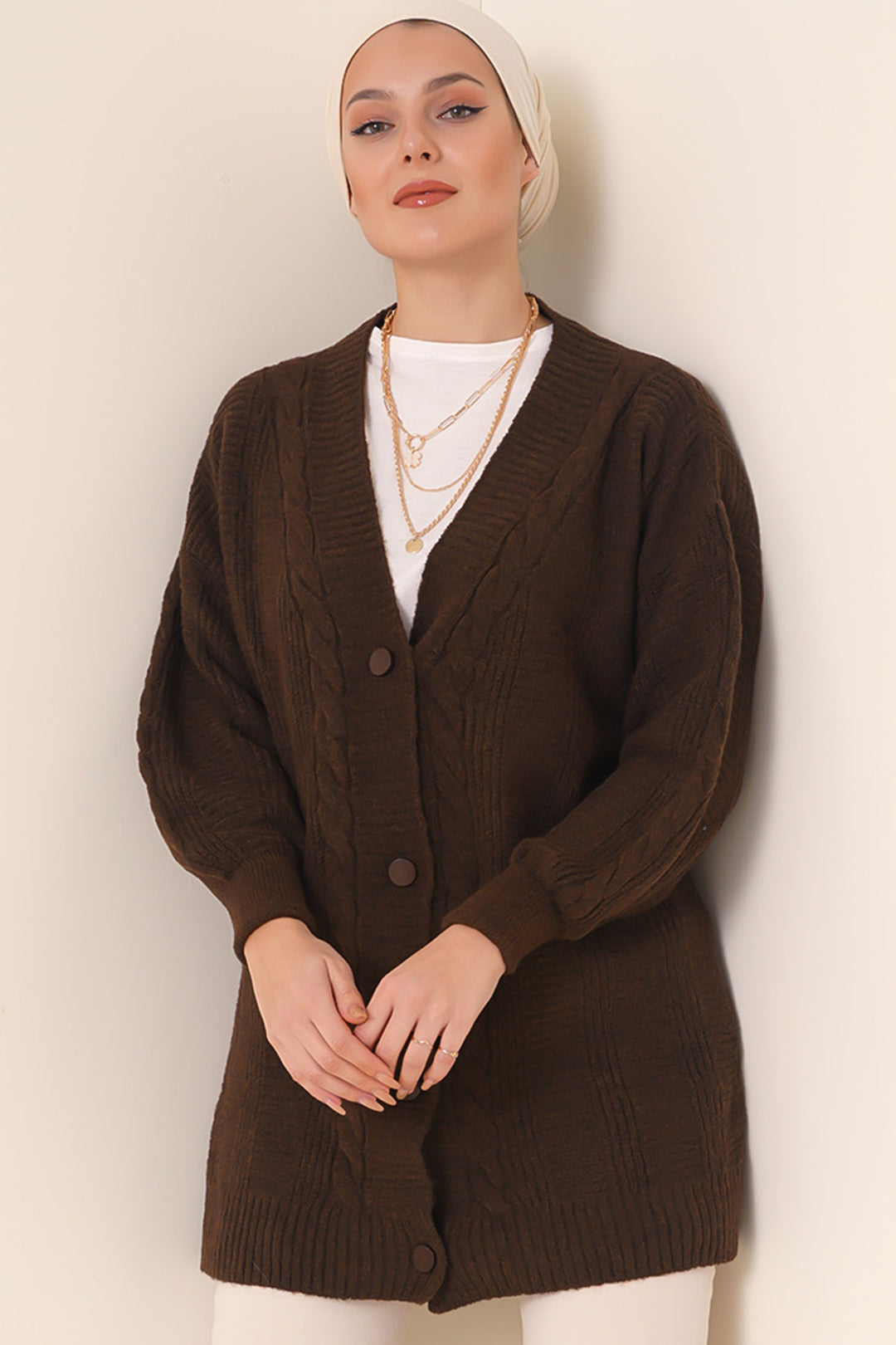 Bigdart Gilet en tricot modeste 15768 - Marron
