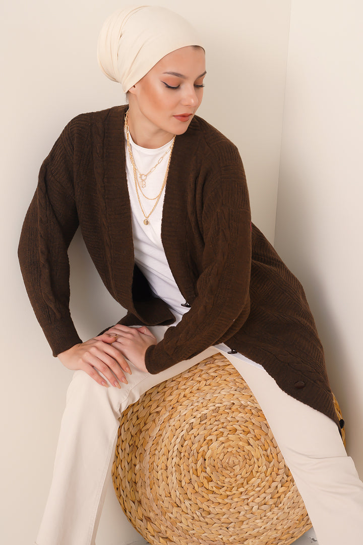 Bigdart Gilet en tricot modeste 15768 - Marron