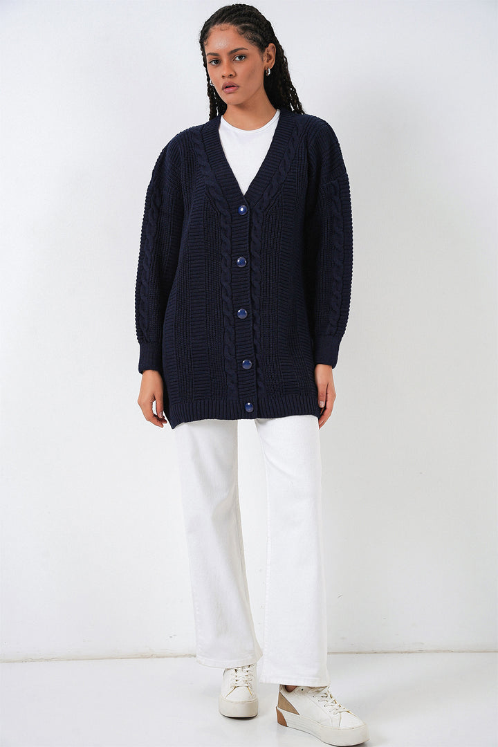 Bigdart 15768 Gilet en tricot modeste - Bleu marine