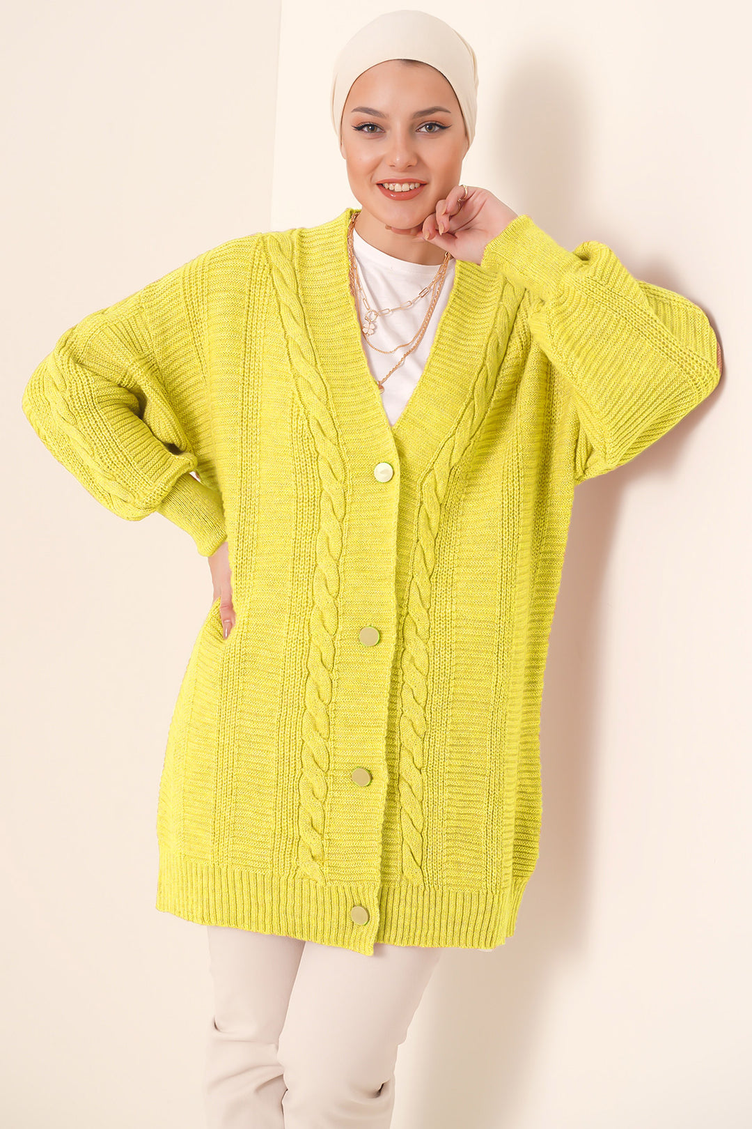 Bigdart 15768 Gilet en tricot modeste - Jaune