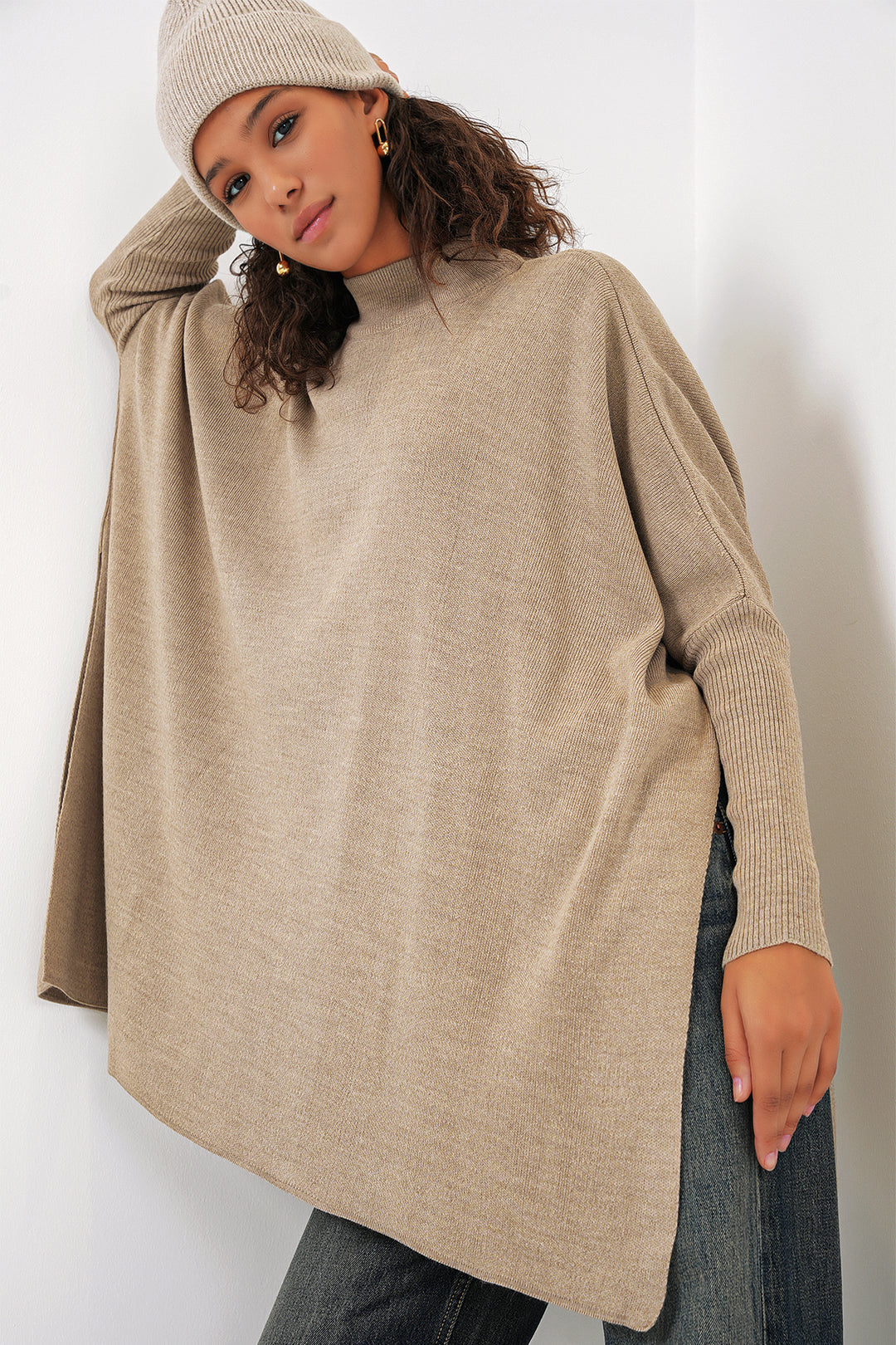 Bigdart Pull Poncho Fendu 15783 - a.Beige