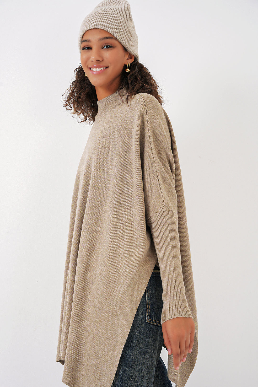 Bigdart Pull Poncho Fendu 15783 - a.Beige