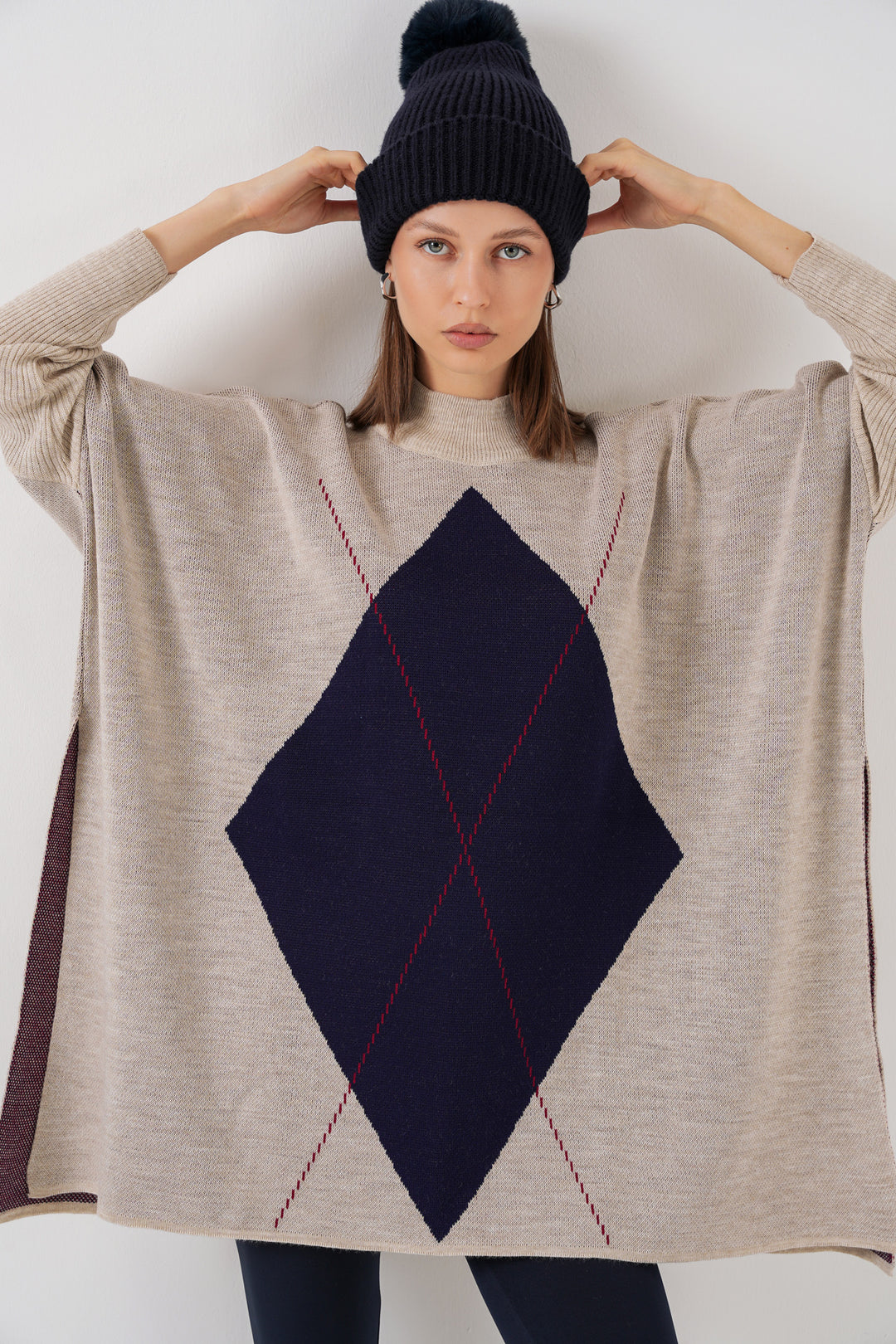 Bigdart Pull poncho avec fente 15783 - Crème