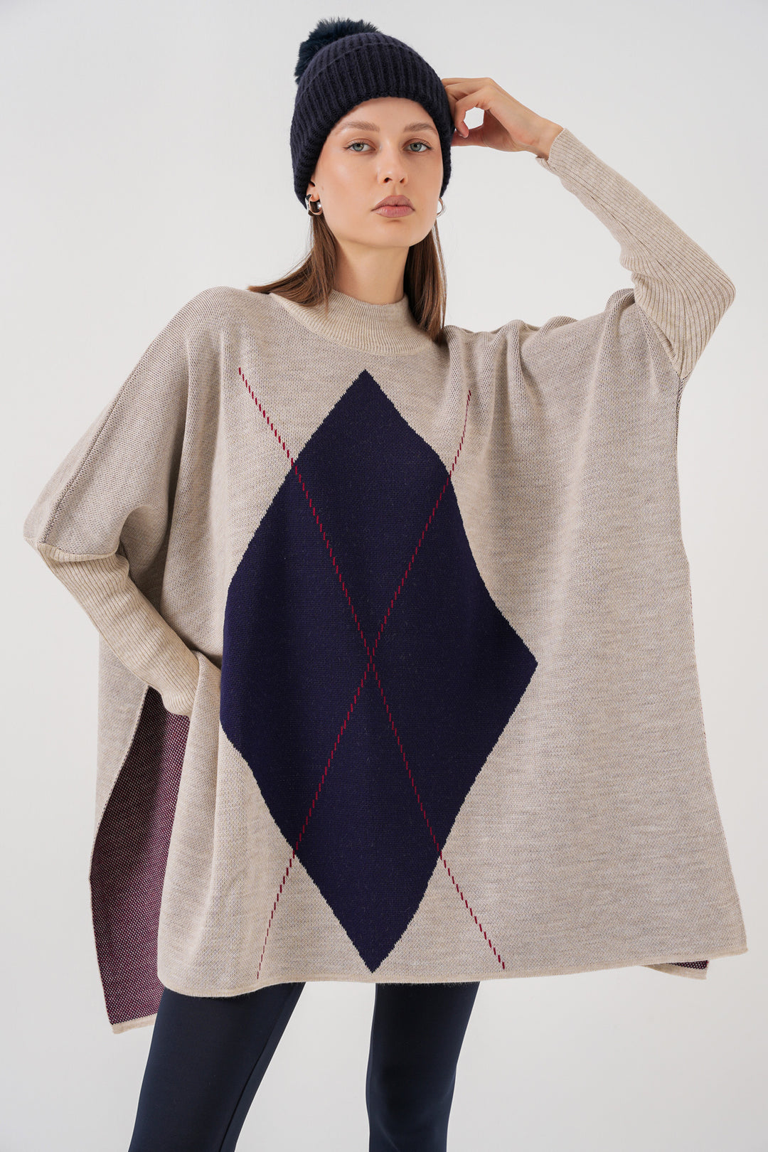 Bigdart Pull poncho avec fente 15783 - Crème