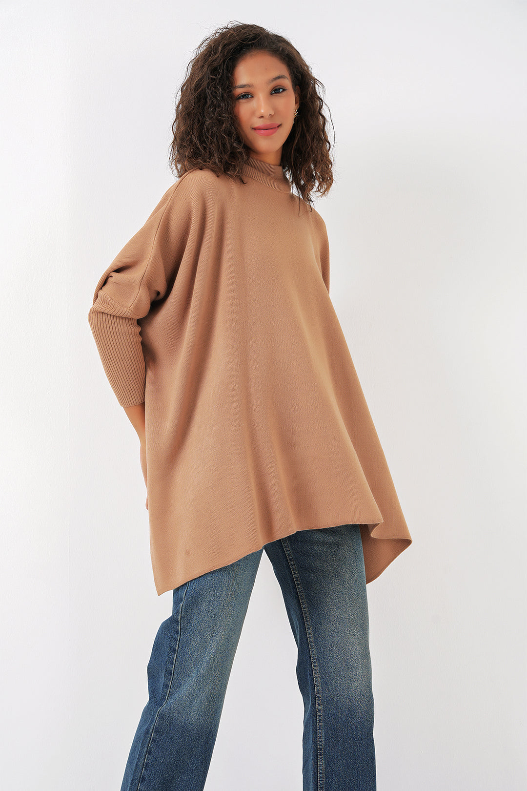 Bigdart 15783 Pull Poncho Fendu - Biscuit