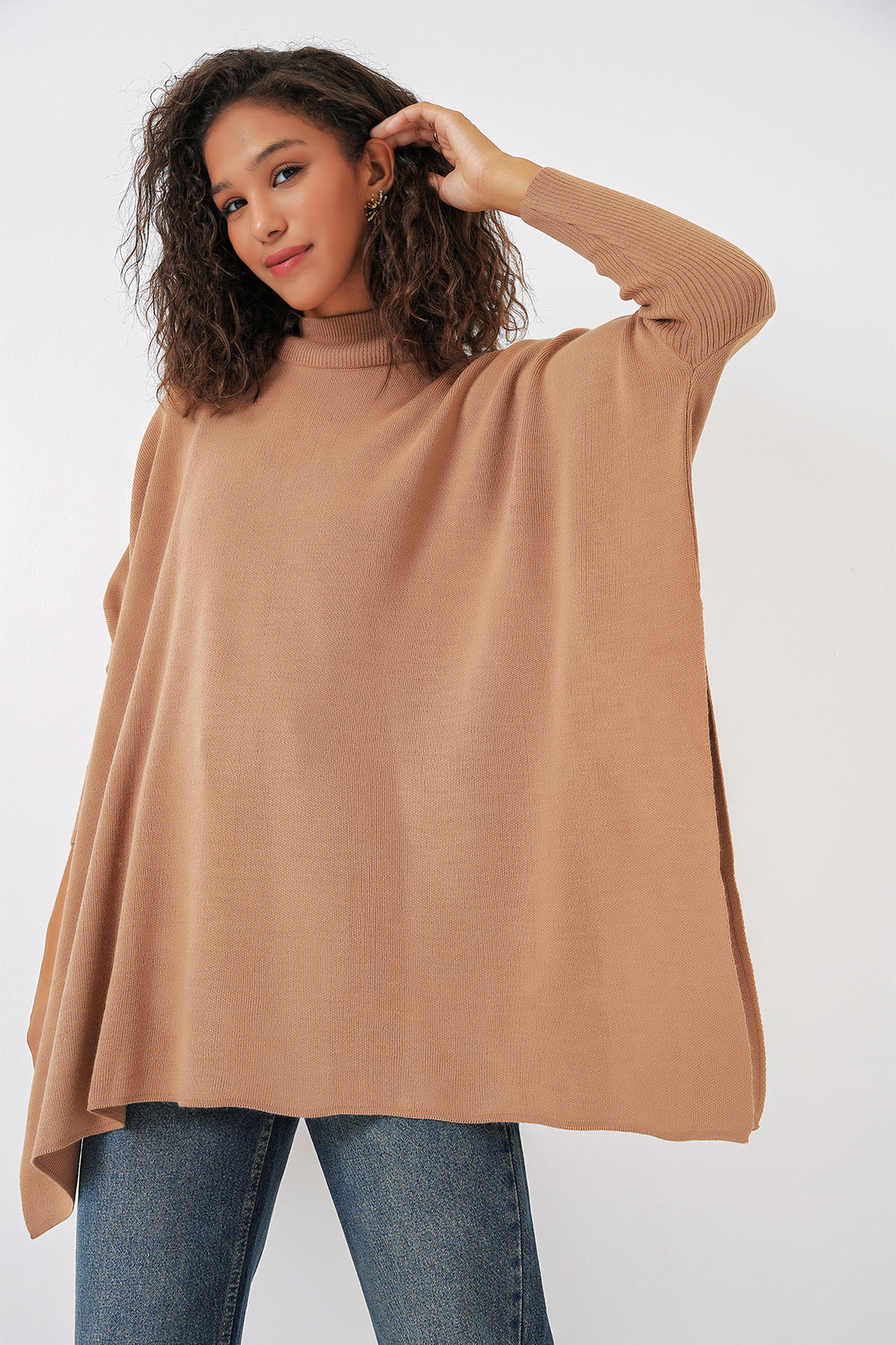Bigdart 15783 Pull Poncho Fendu - Biscuit