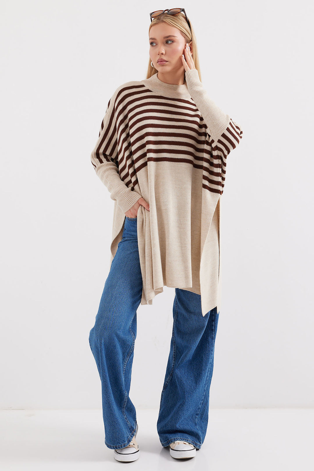 Bigdart 15783 Pull Poncho Fendu - f.Beige