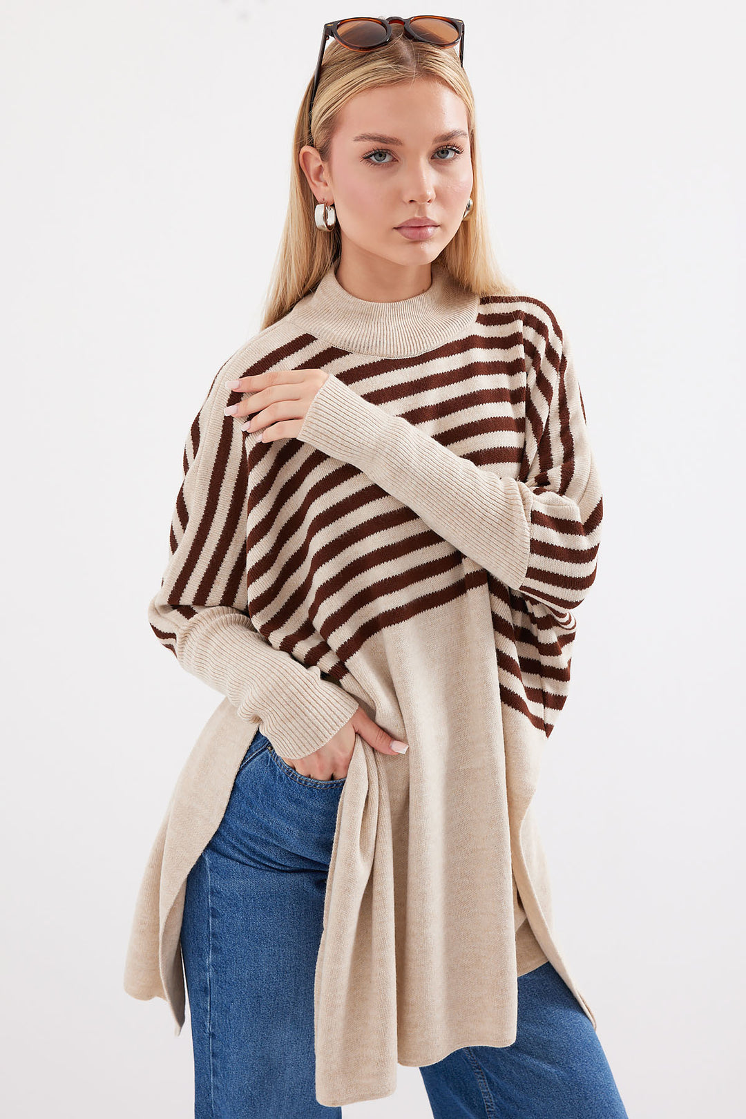 Bigdart 15783 Pull Poncho Fendu - f.Beige
