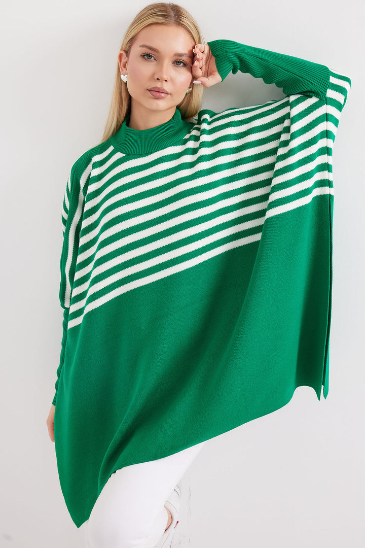 Bigdart 15783 Pull poncho fendu - Vert foncé