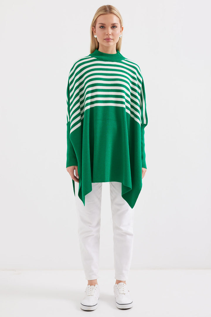Bigdart 15783 Pull poncho fendu - Vert foncé