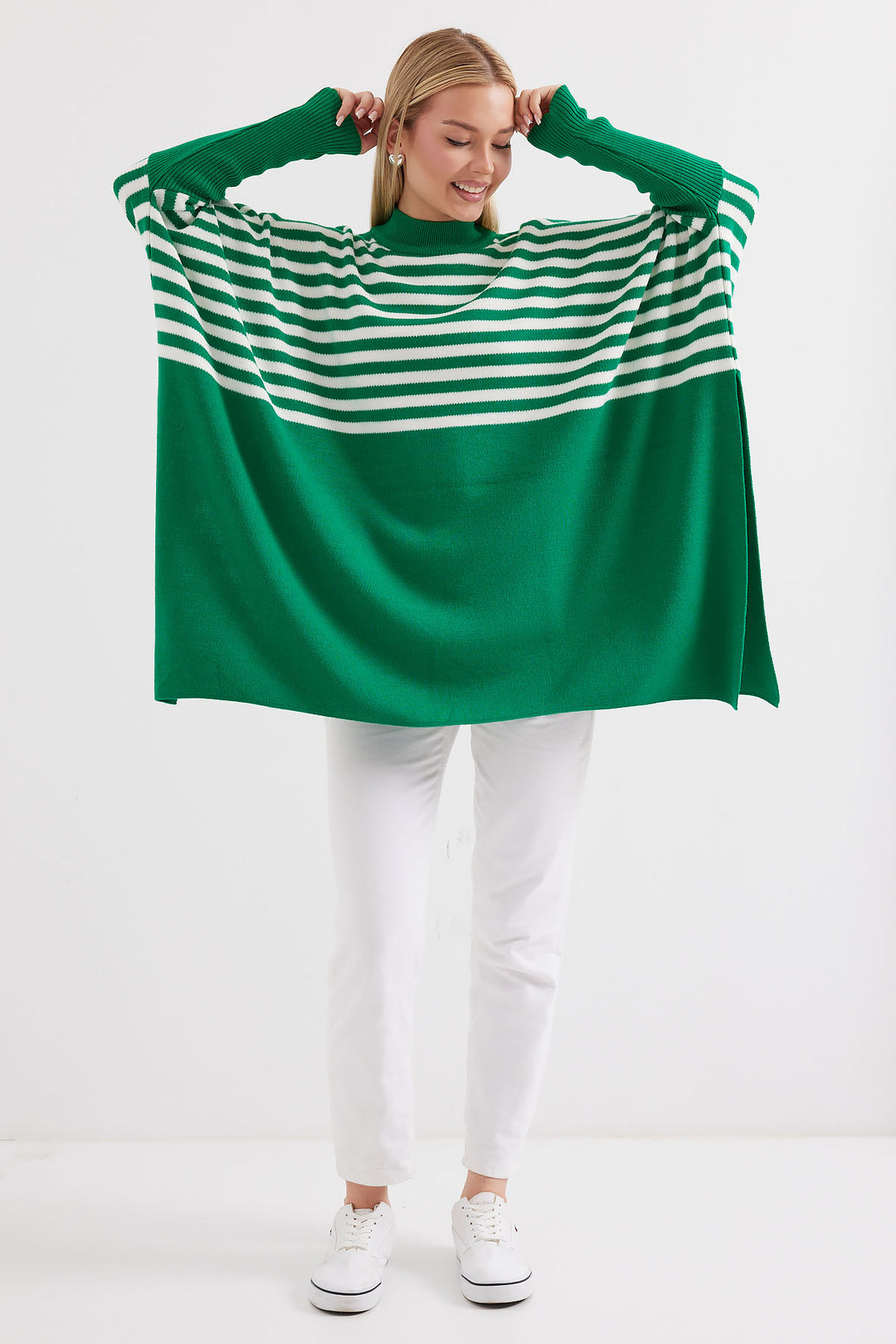 Bigdart 15783 Pull poncho fendu - Vert foncé