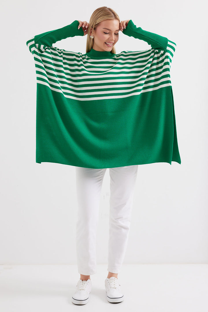 Bigdart 15783 Pull poncho fendu - Vert foncé