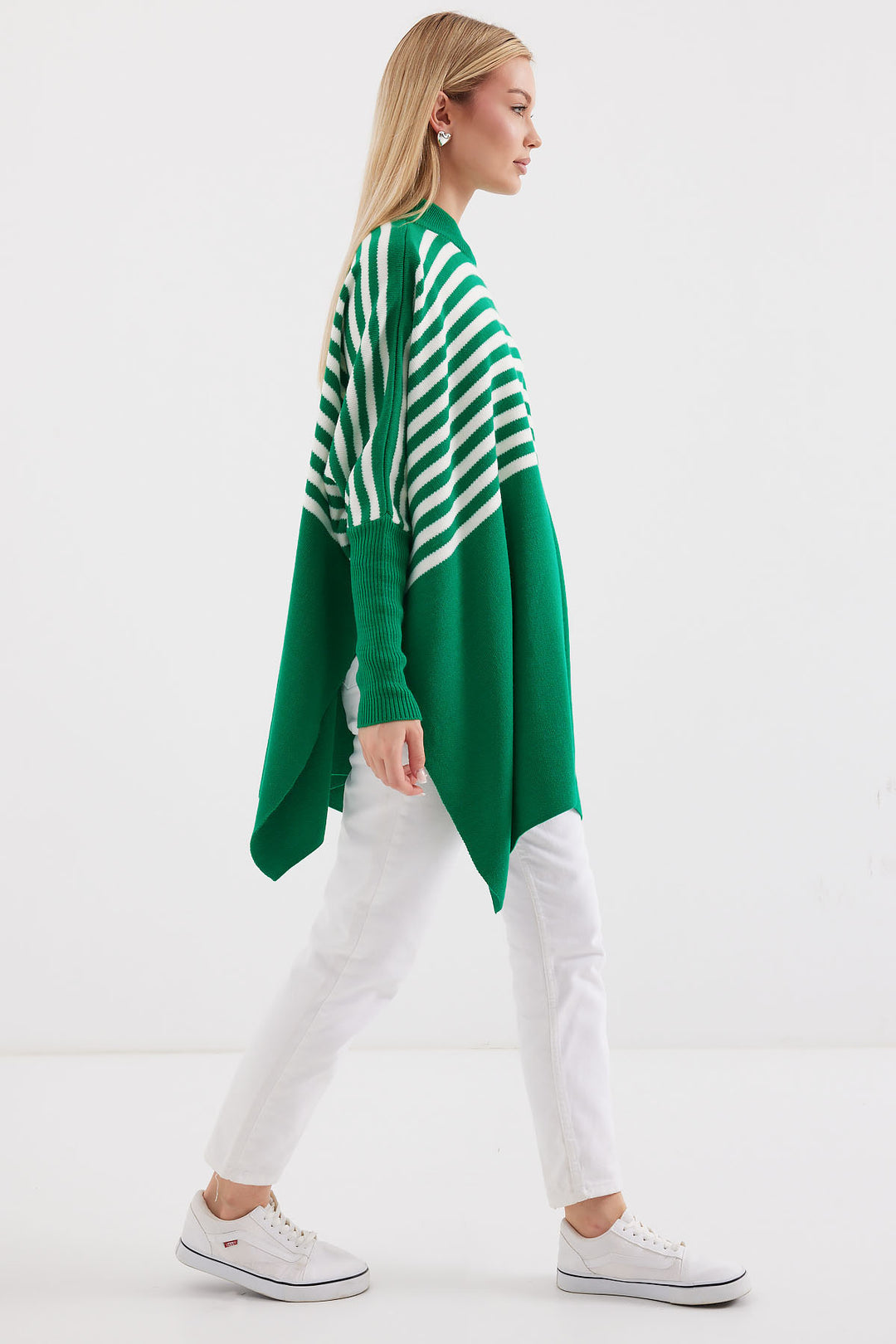 Bigdart 15783 Pull poncho fendu - Vert foncé
