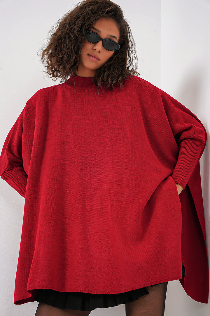 Bigdart 15783 Pull poncho fendu - Rouge