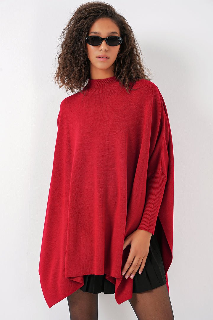 Bigdart 15783 Pull poncho fendu - Rouge
