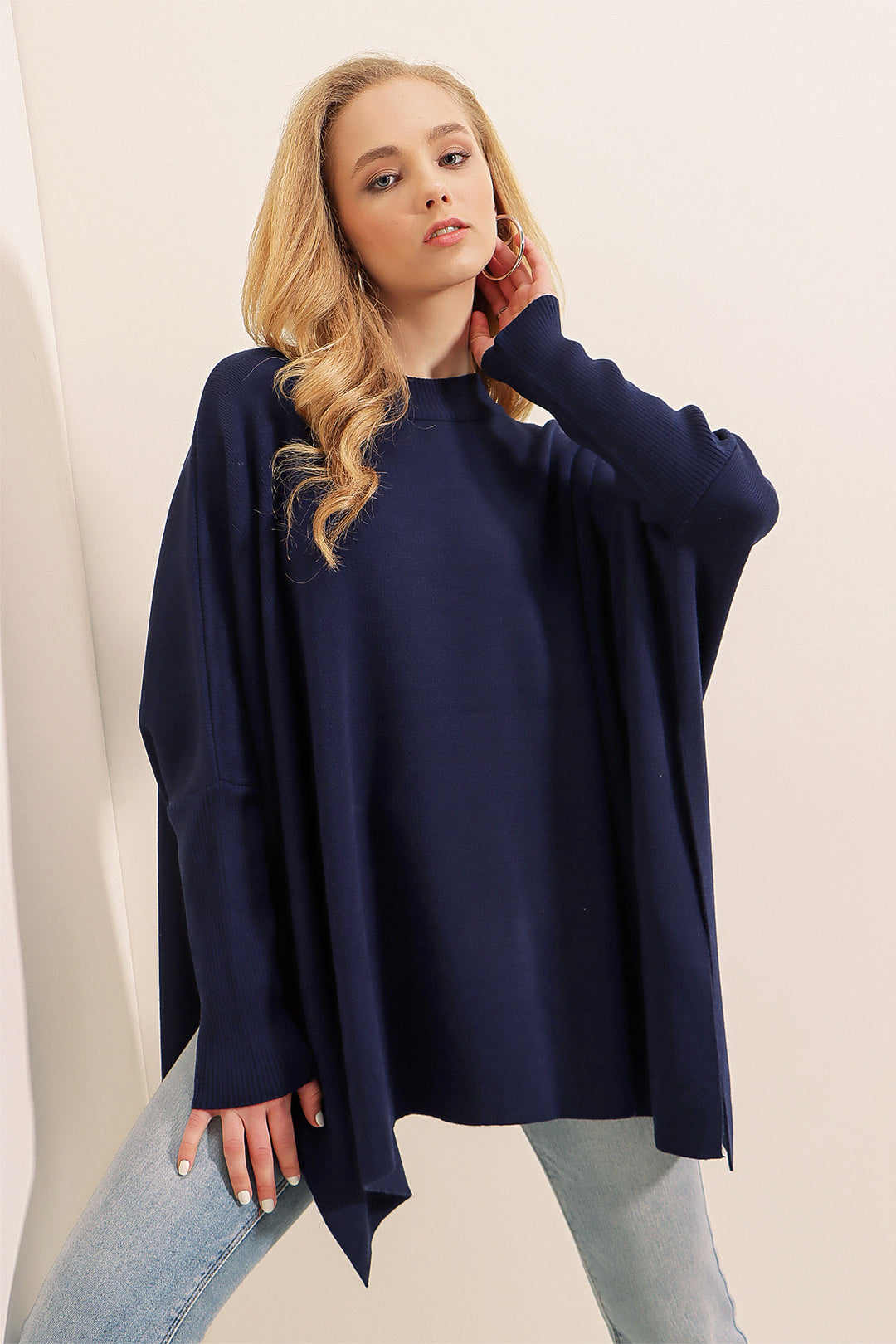 Bigdart Pull Poncho Fendu 15783 - Bleu marine