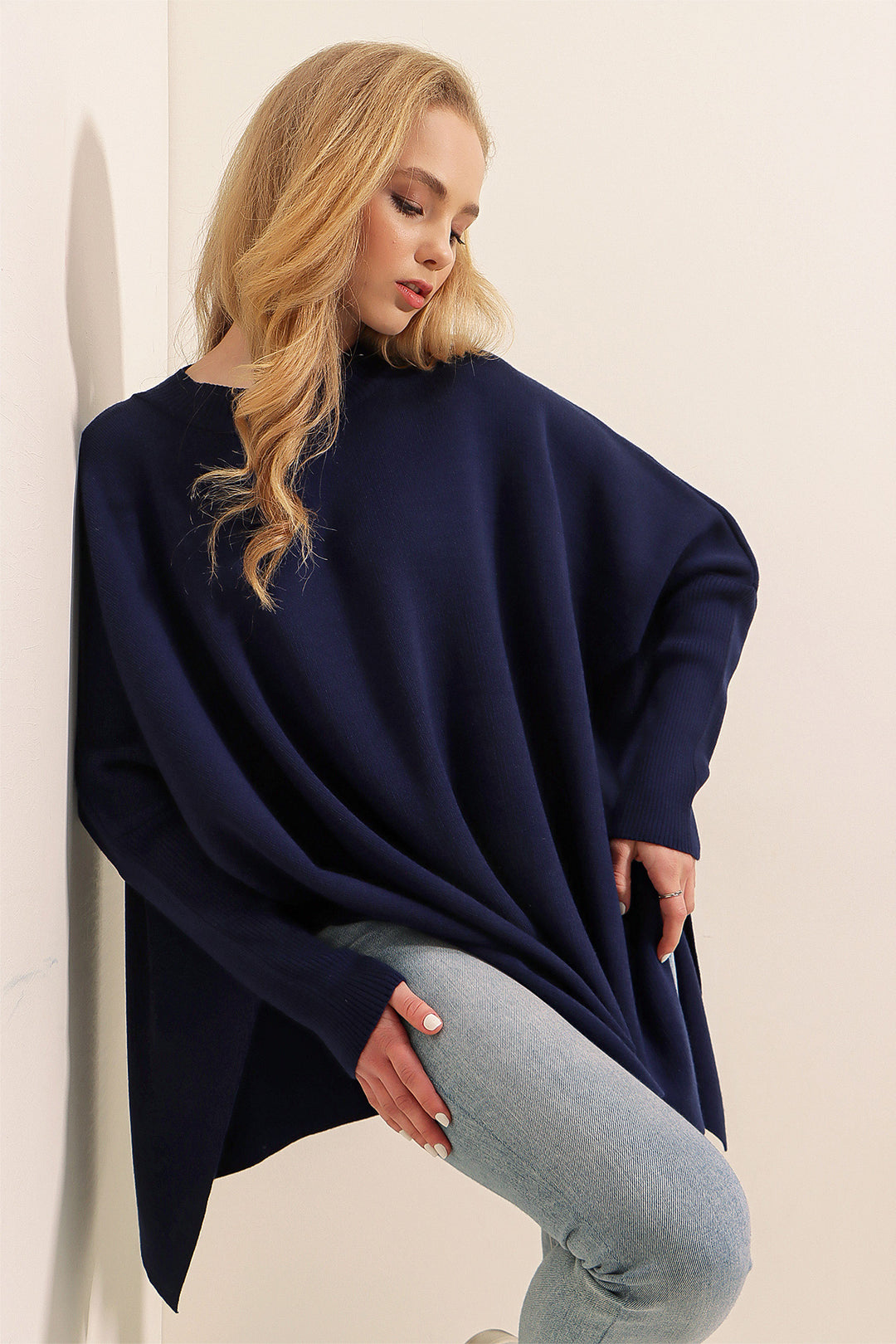 Bigdart Pull Poncho Fendu 15783 - Bleu marine