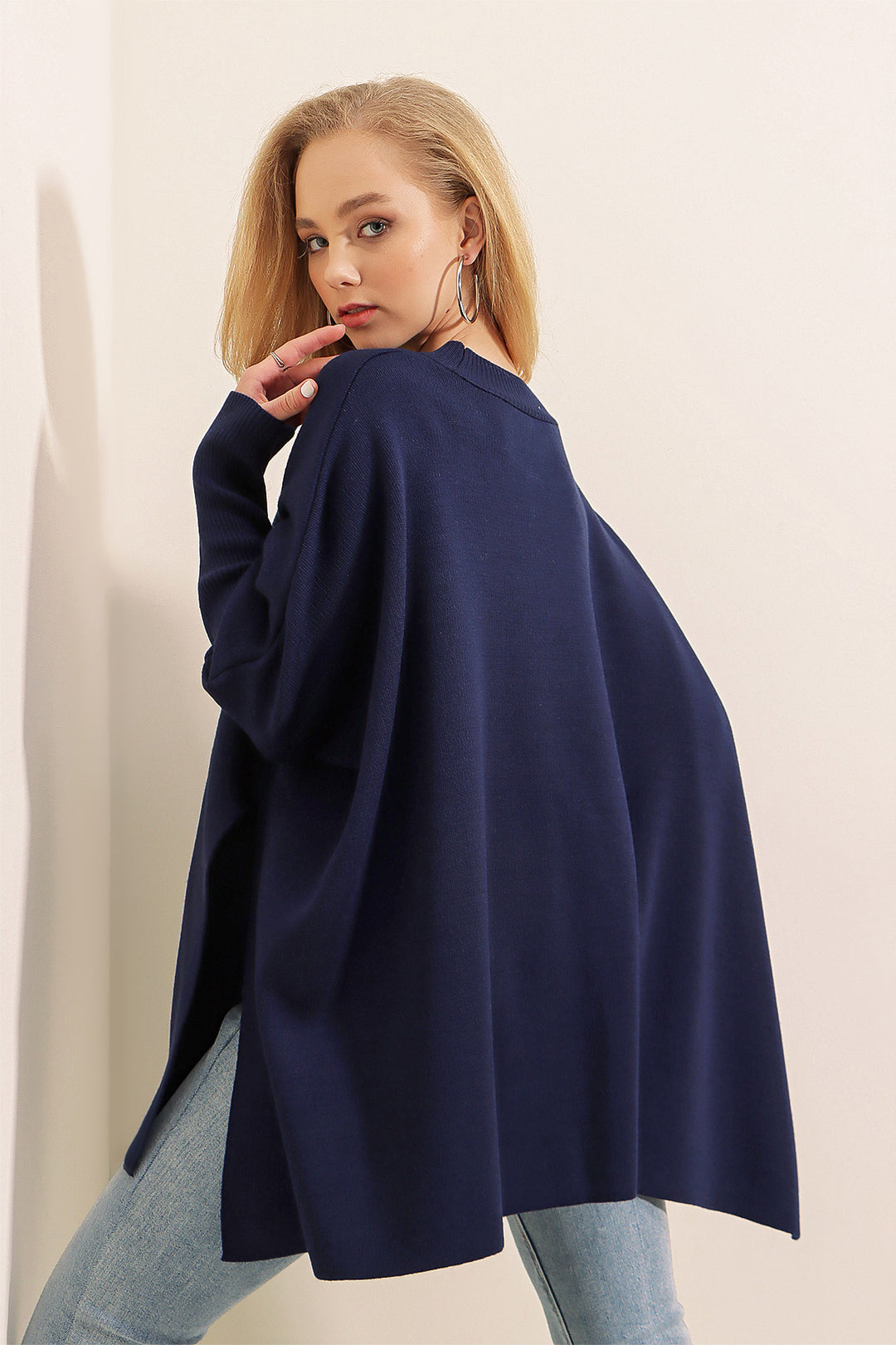 Bigdart Pull Poncho Fendu 15783 - Bleu marine