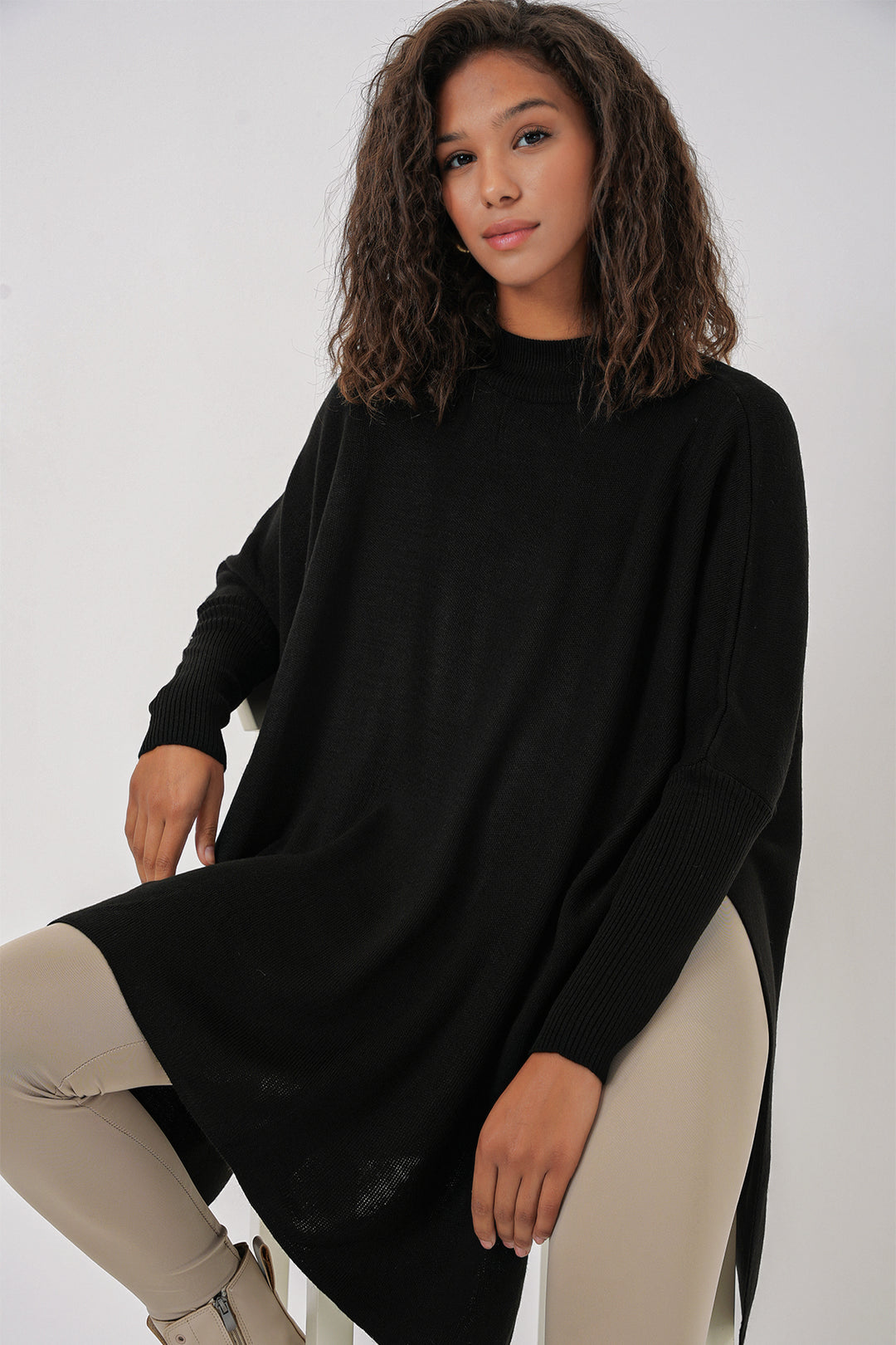 Bigdart 15783 Pull poncho fendu - Noir