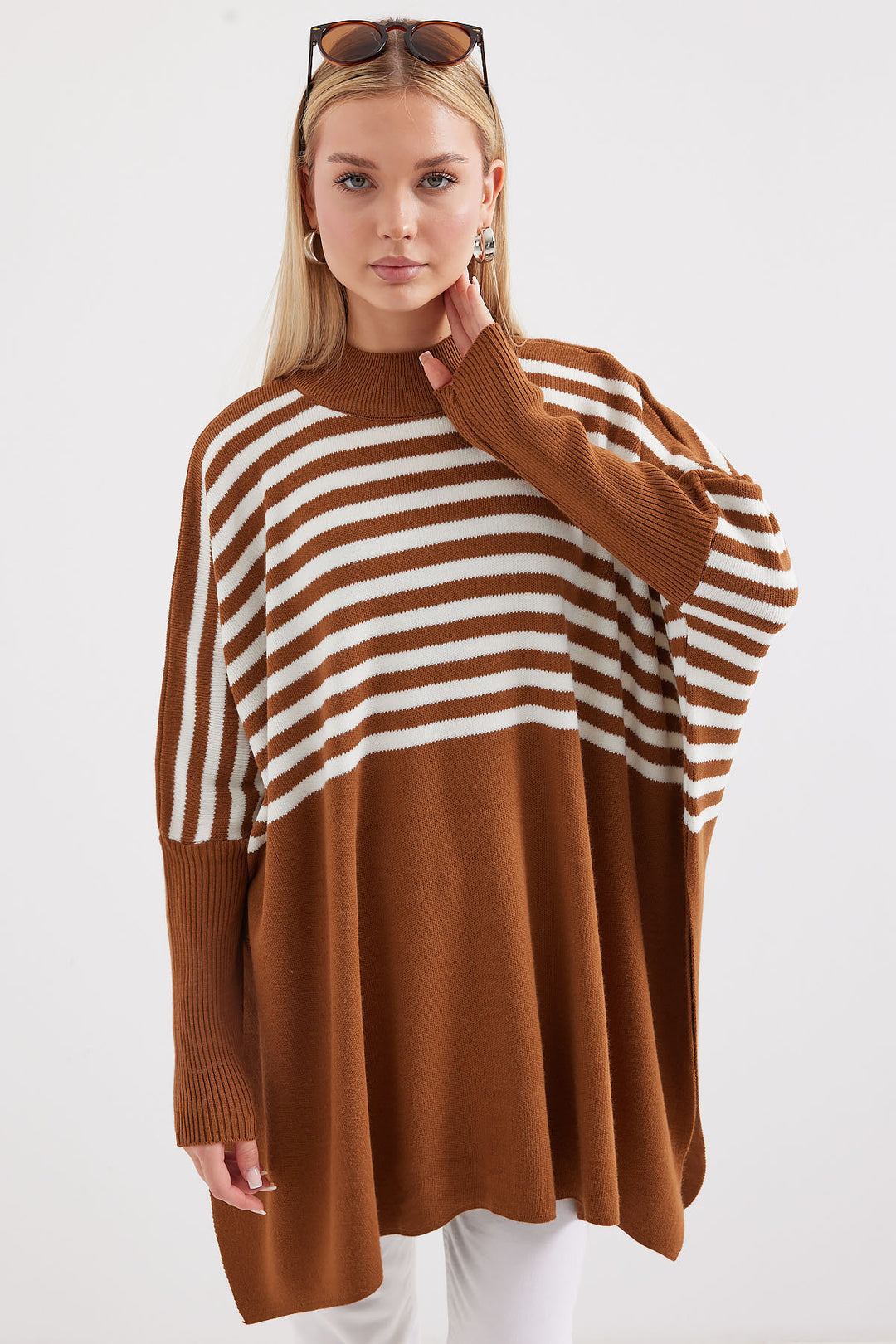 Bigdart 15783 Pull Poncho Fendu - sütlü Marron