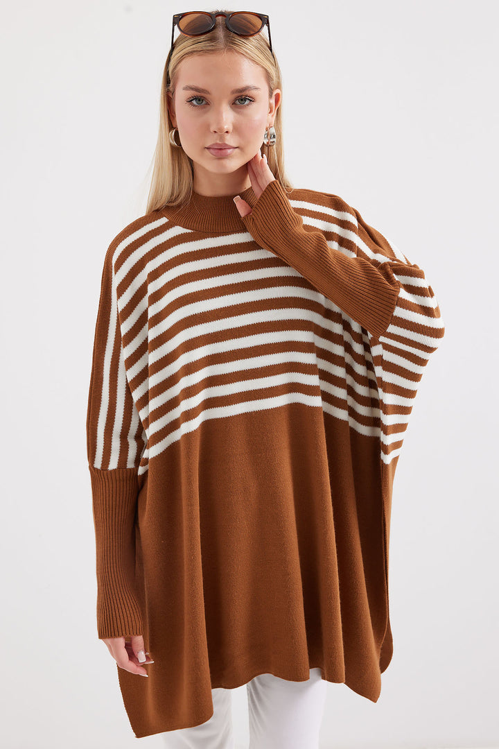 Bigdart 15783 Pull Poncho Fendu - sütlü Marron