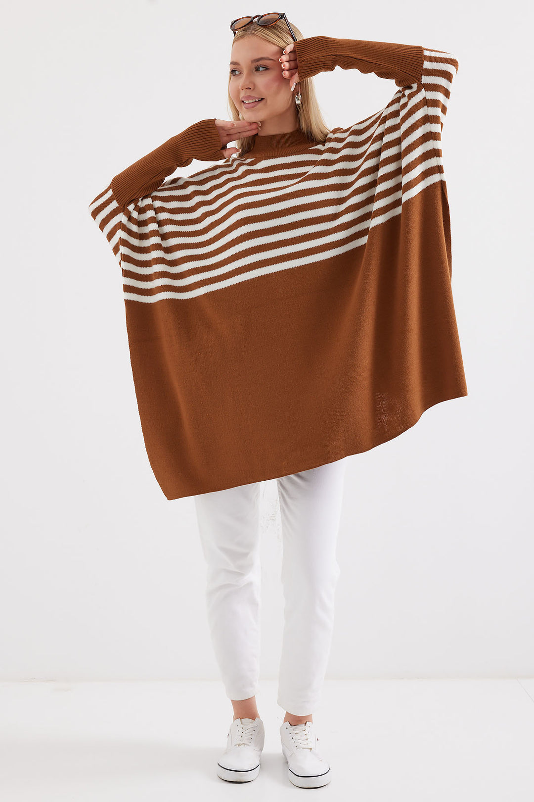 Bigdart 15783 Pull Poncho Fendu - sütlü Marron