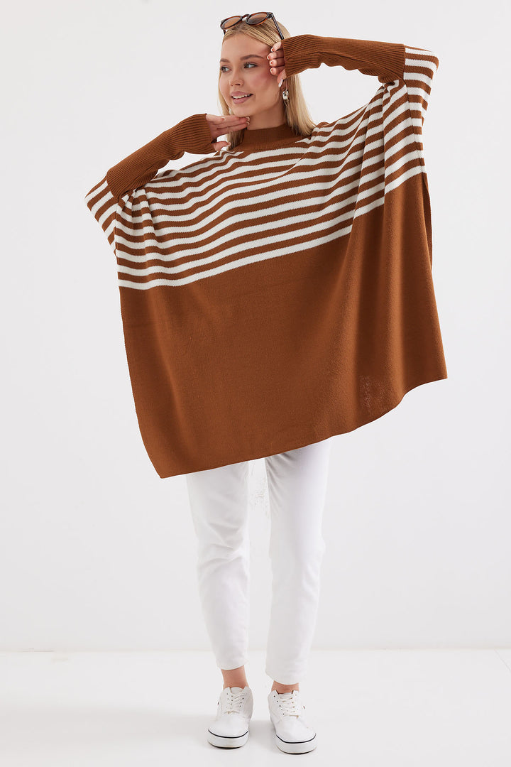 Bigdart 15783 Pull Poncho Fendu - sütlü Marron