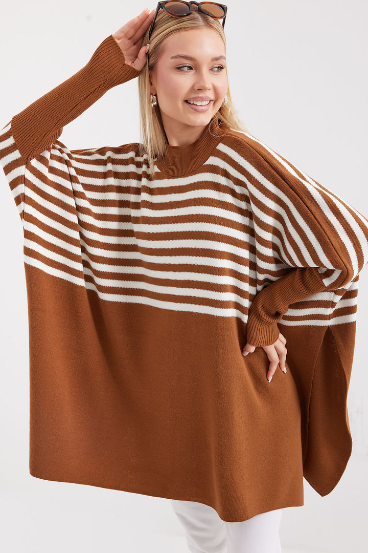 Bigdart 15783 Pull Poncho Fendu - sütlü Marron
