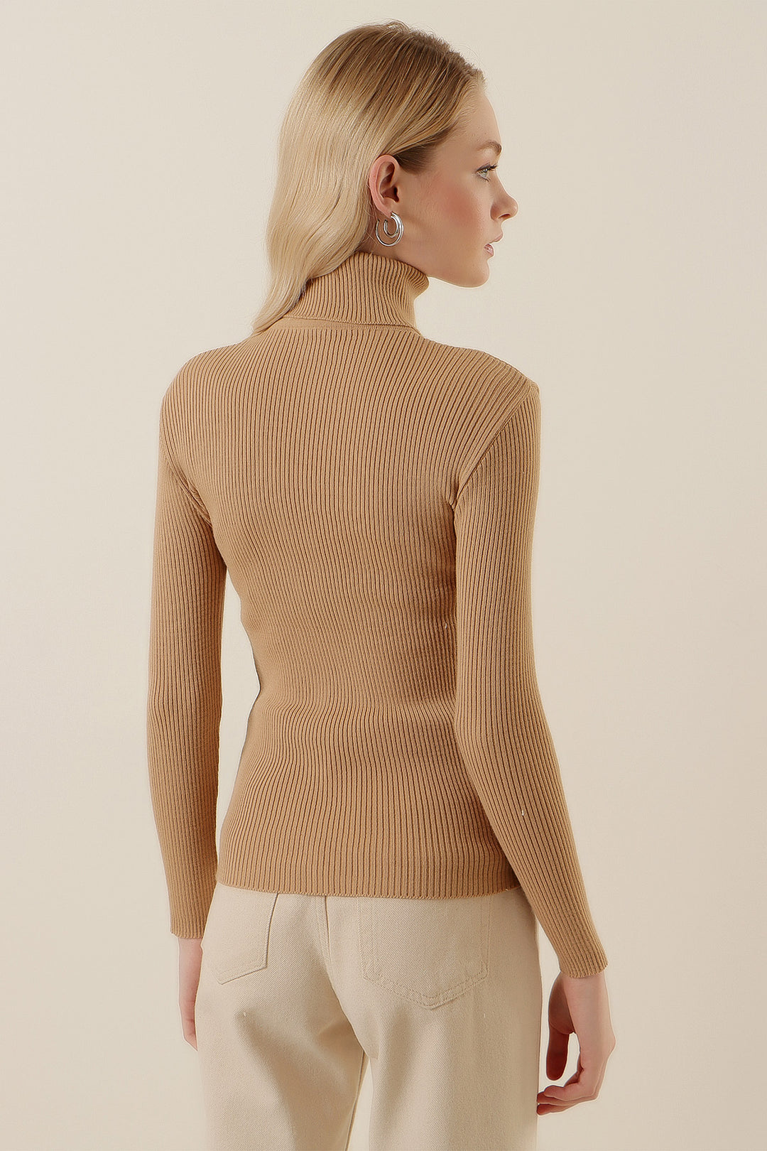 Bigdart 15796 Pull Côtelé Col Montant - Beige