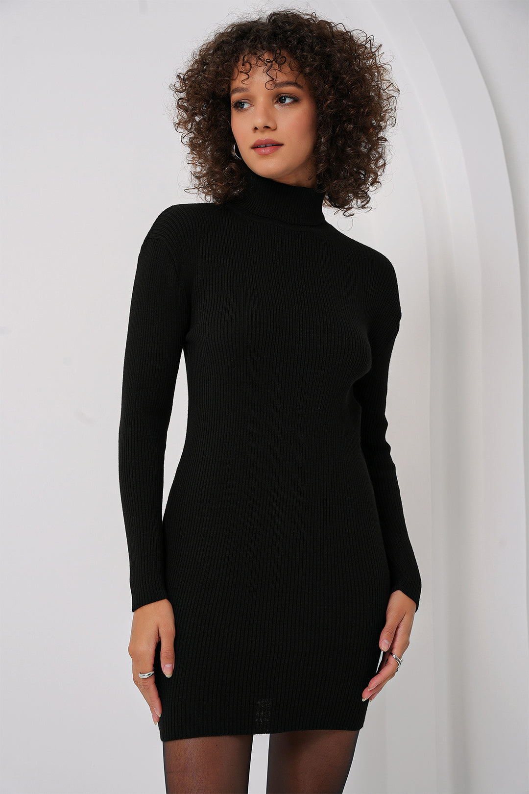 Bigdart 15797 Robe Tricot Col Montant - Noir