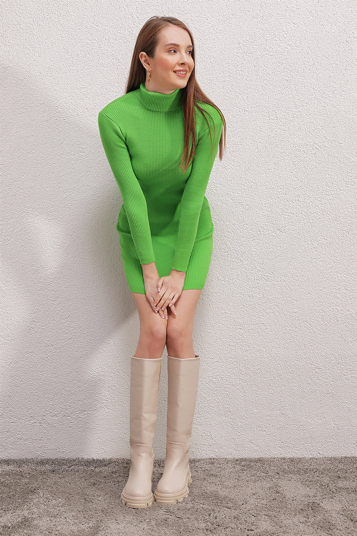 Bigdart 15797 Robe Tricot à Col Montant - Vert Clair
