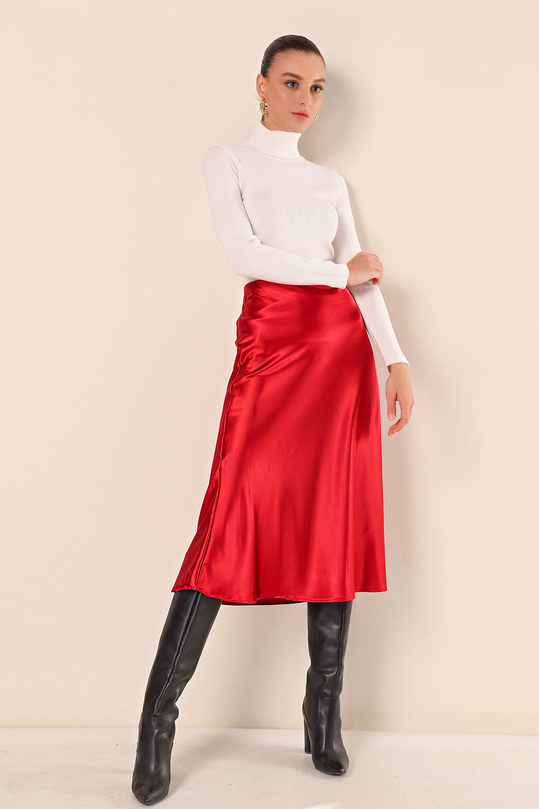 Bigdart 15806 Jupe en satin - Bordeaux