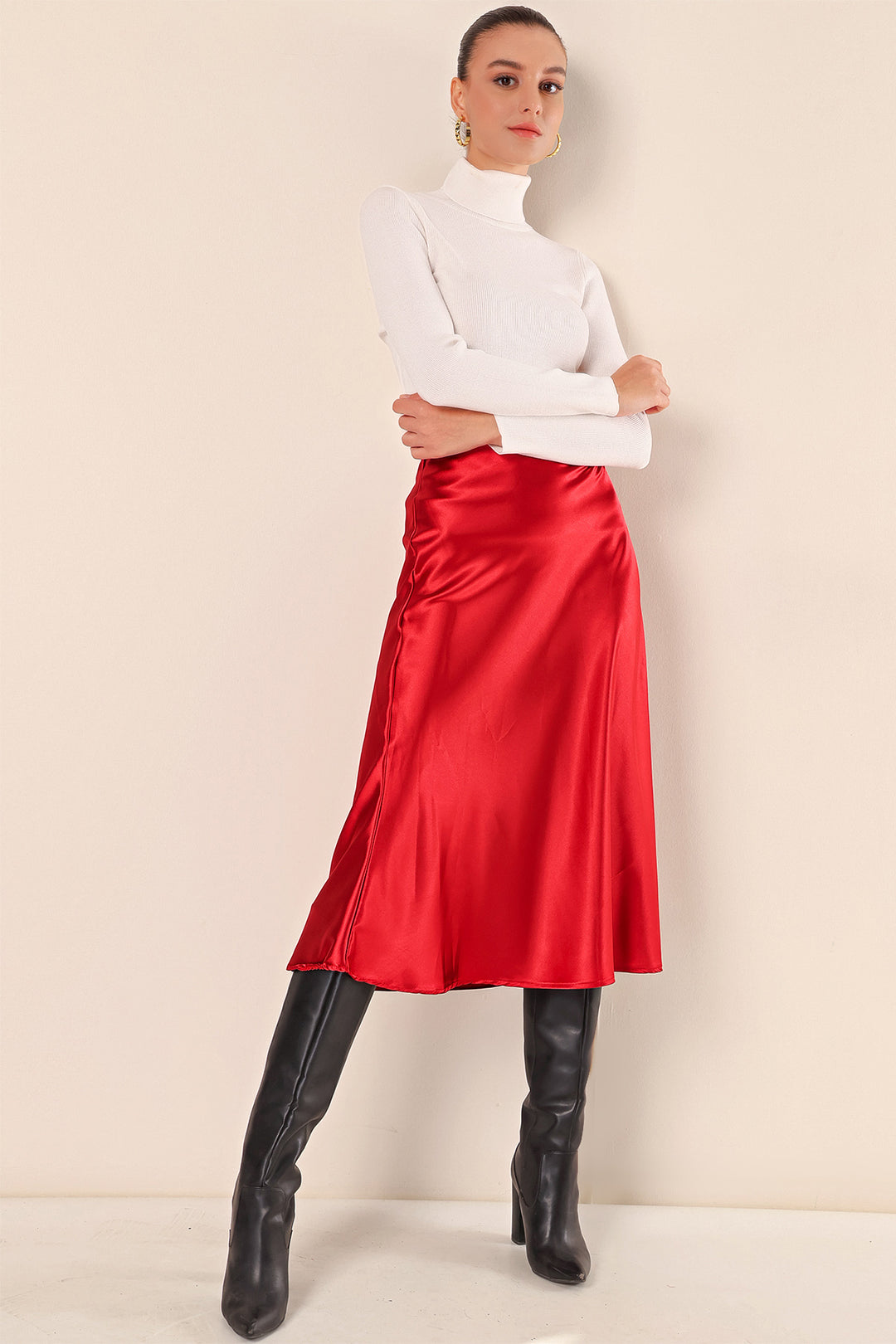 Bigdart 15806 Jupe en satin - Bordeaux
