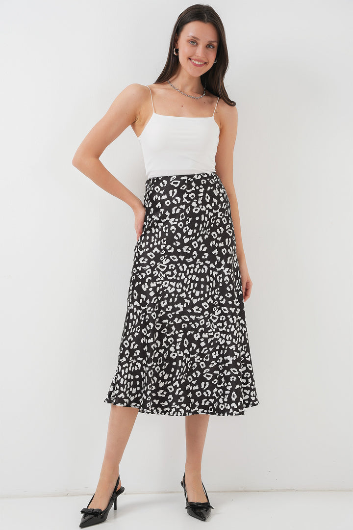 Bigdart Jupe en satin à motifs noir et blanc pour femme 15806 - Noir