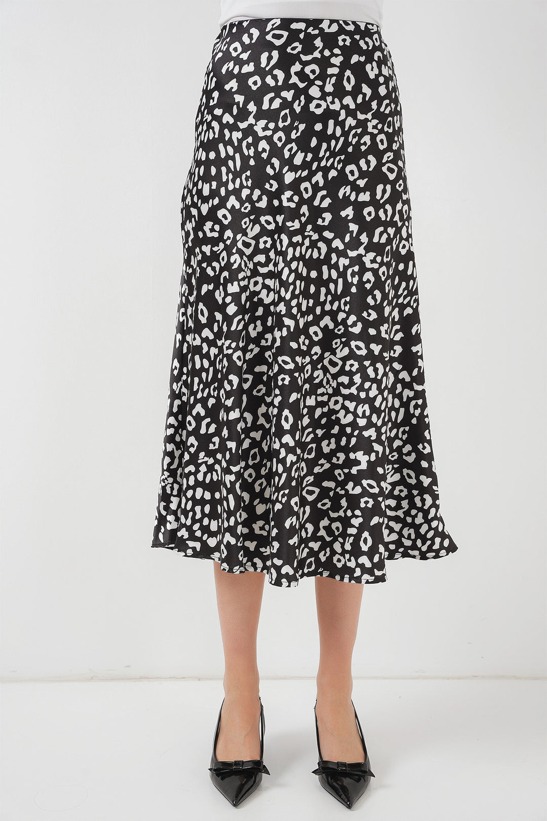 Bigdart Jupe en satin à motifs noir et blanc pour femme 15806 - Noir