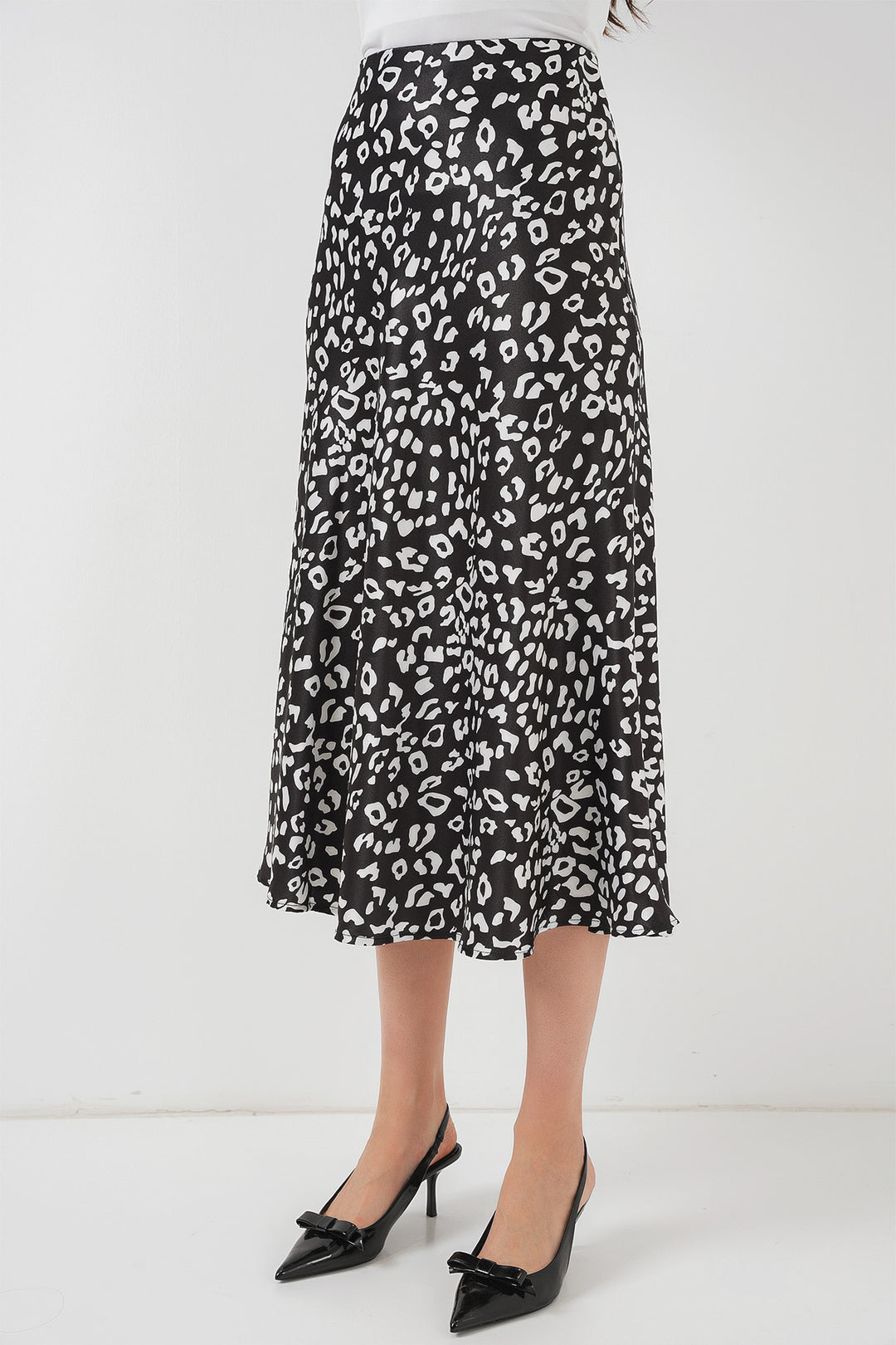 Bigdart Jupe en satin à motifs noir et blanc pour femme 15806 - Noir
