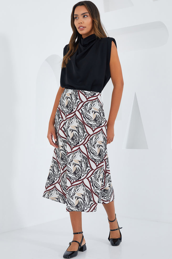 Bigdart Jupe en satin à motifs noir et rouge pour femme 15806