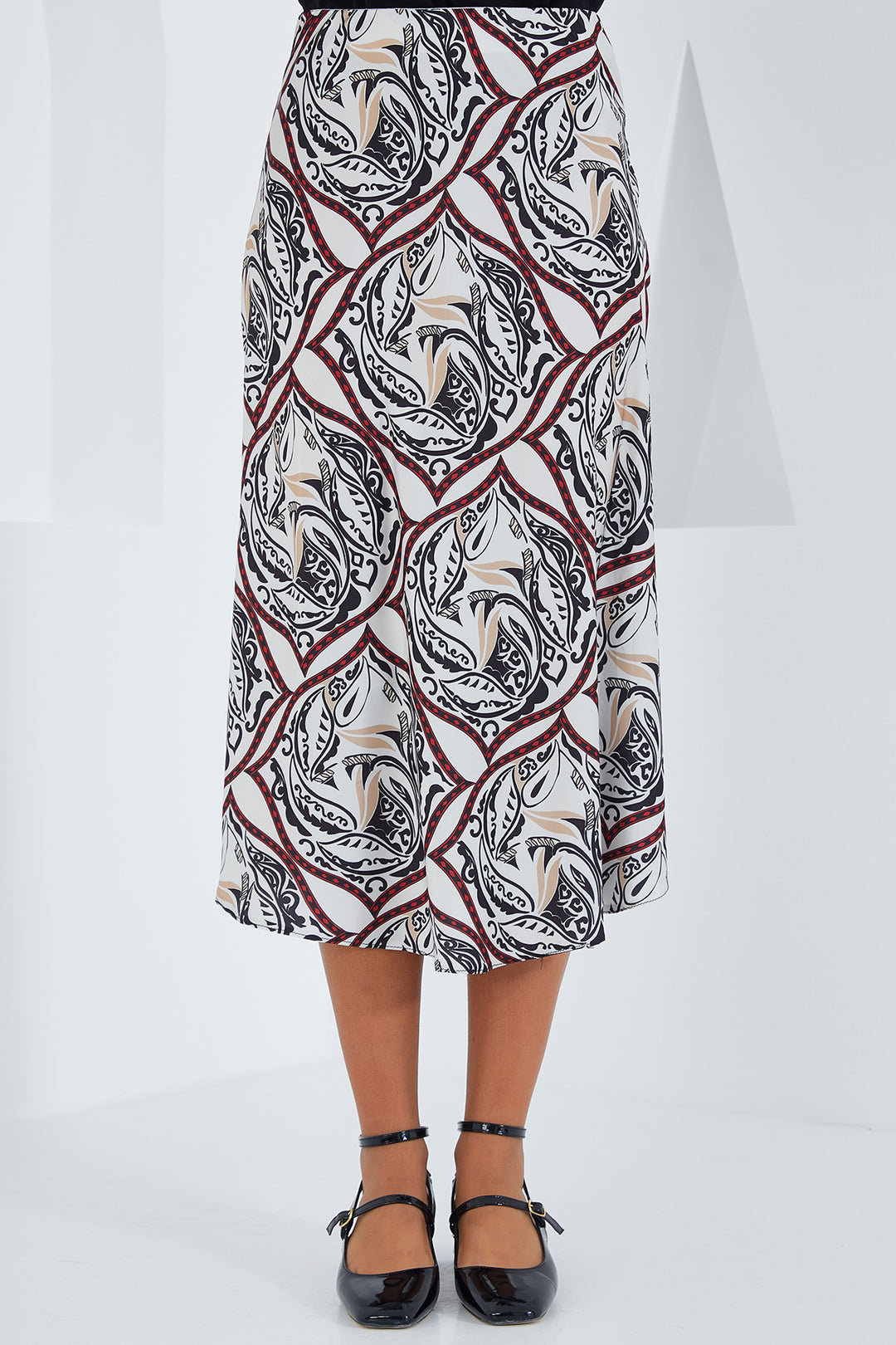 Bigdart Jupe en satin à motifs noir et rouge pour femme 15806
