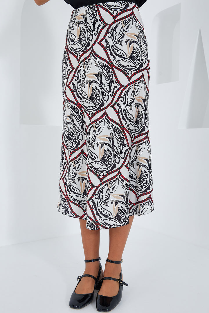 Bigdart Jupe en satin à motifs noir et rouge pour femme 15806