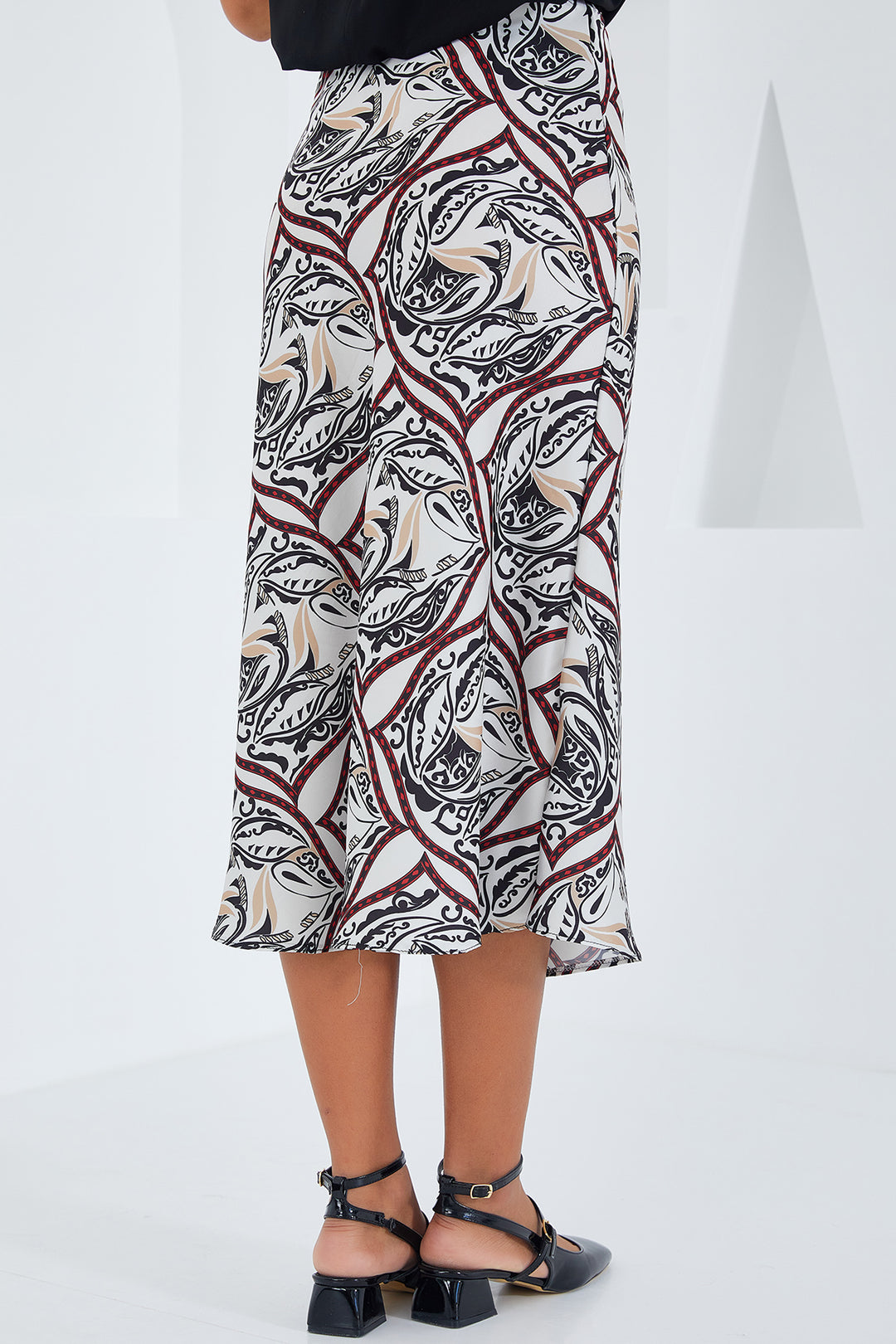 Bigdart Jupe en satin à motifs noir et rouge pour femme 15806