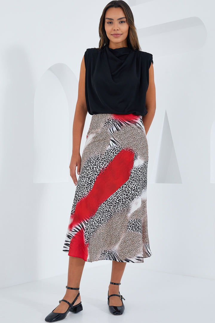 Bigdart Jupe en satin à motifs noir et rouge pour femme 15806