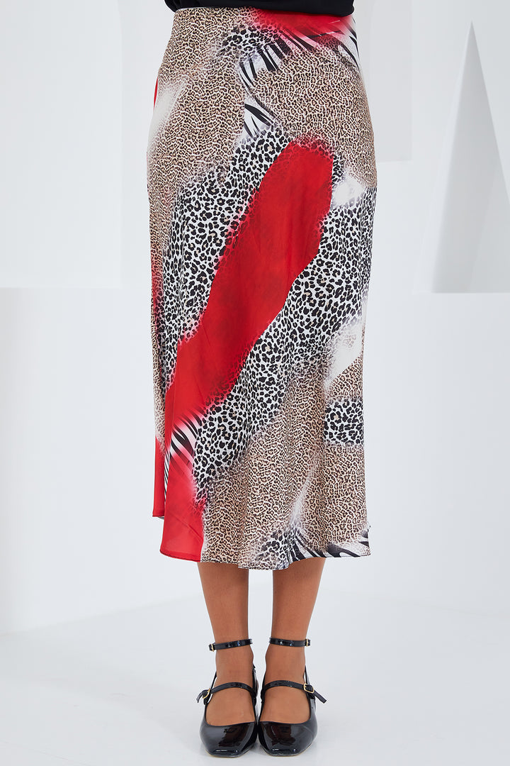 Bigdart Jupe en satin à motifs noir et rouge pour femme 15806