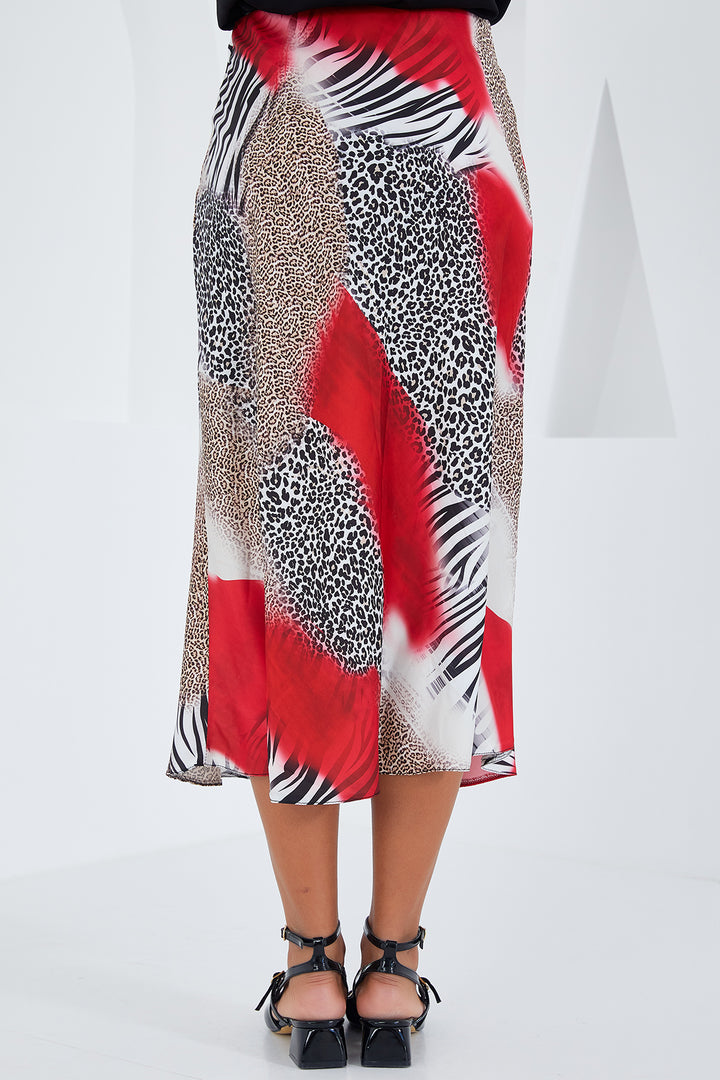 Bigdart Jupe en satin à motifs noir et rouge pour femme 15806
